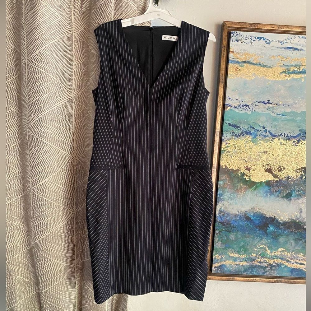 ALTUZARRA Dress Womens Size 40 Black/white Wool Knit Sleeveless V Neck